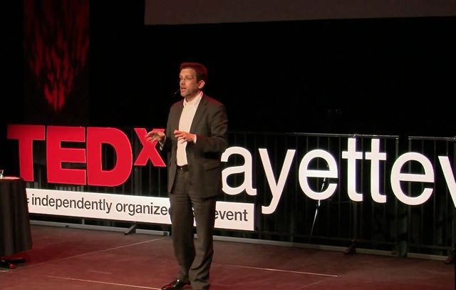 Kyle Kellams delivers “In Defense of Small Talk” at TEDxFayetteville.